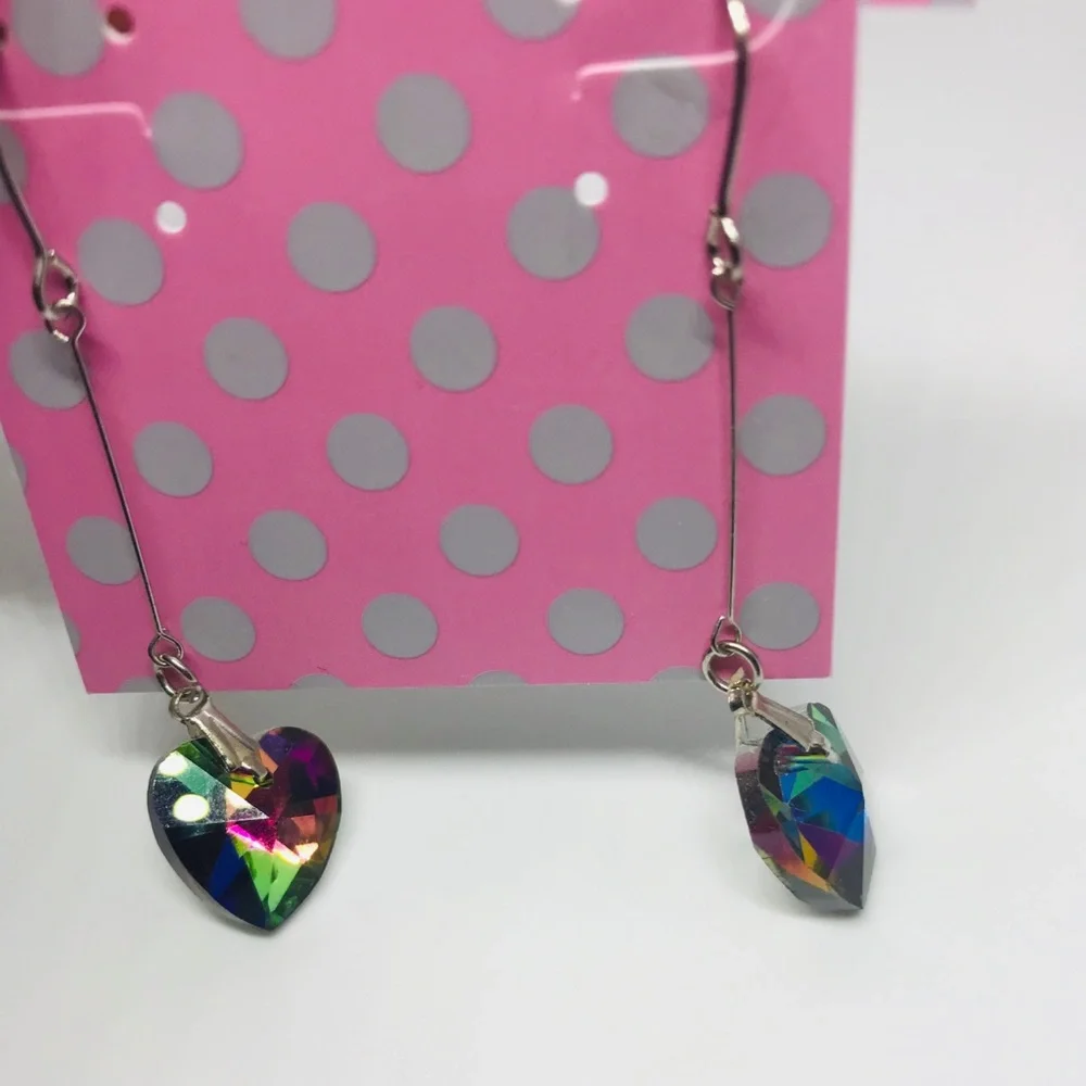 Rainbow crystal heart earrings vintage